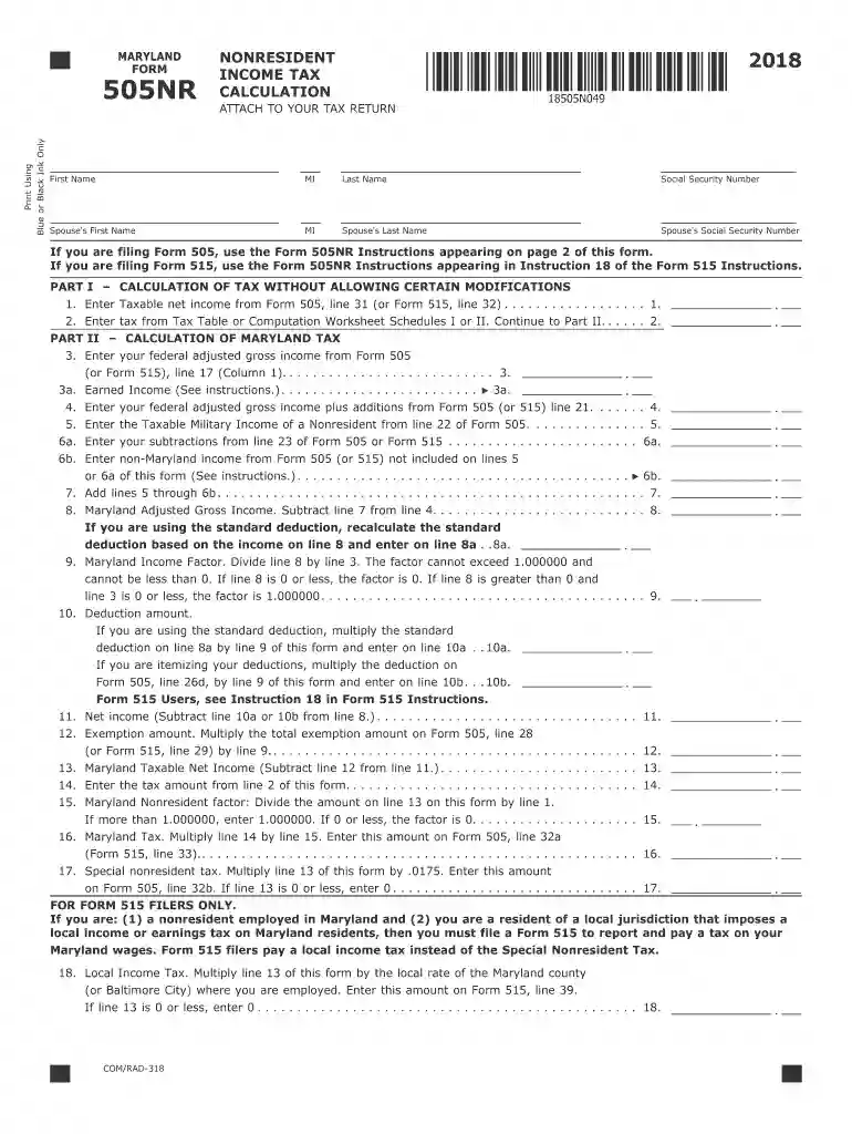maryland form 505nr Preview on Page 1