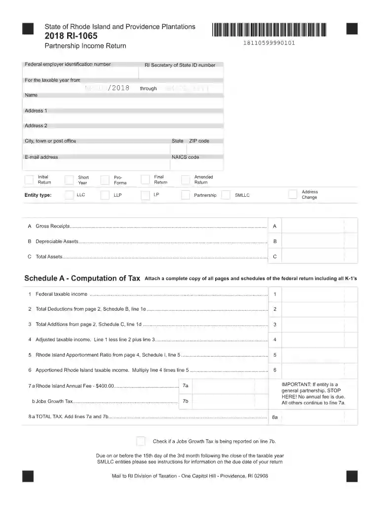 ri 1065 tax form 2018 Preview on Page 1