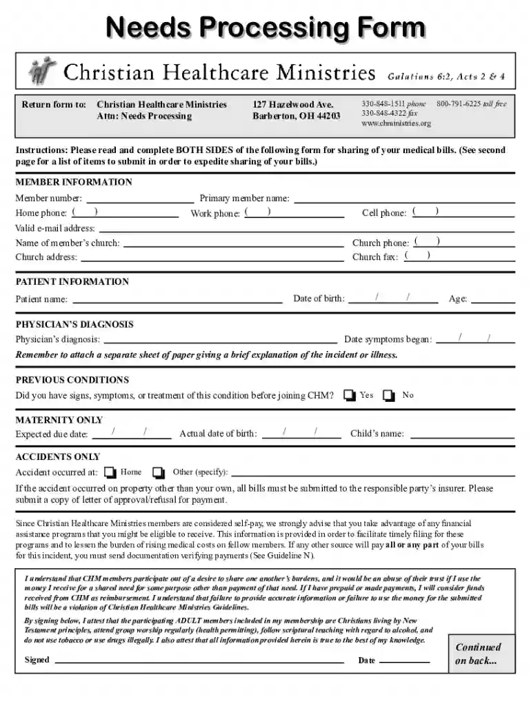 christian healthcare ministries sharing request form Preview on Page 1