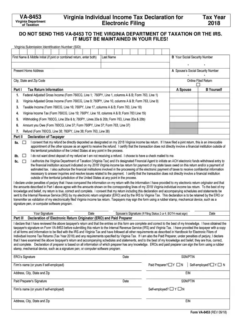 va form 8453 2019 Preview on Page 1