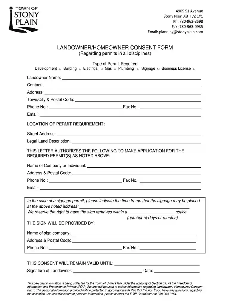 land owner consent form Preview on Page 1
