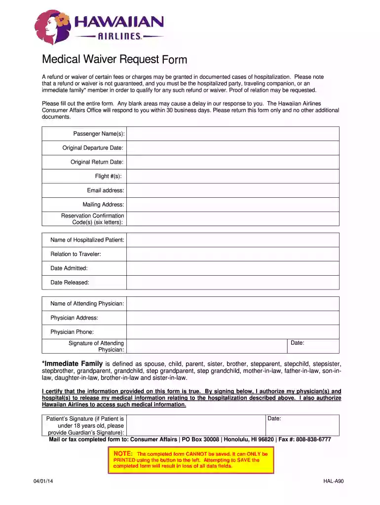 hawaiian airlines medical waiver Preview on Page 1