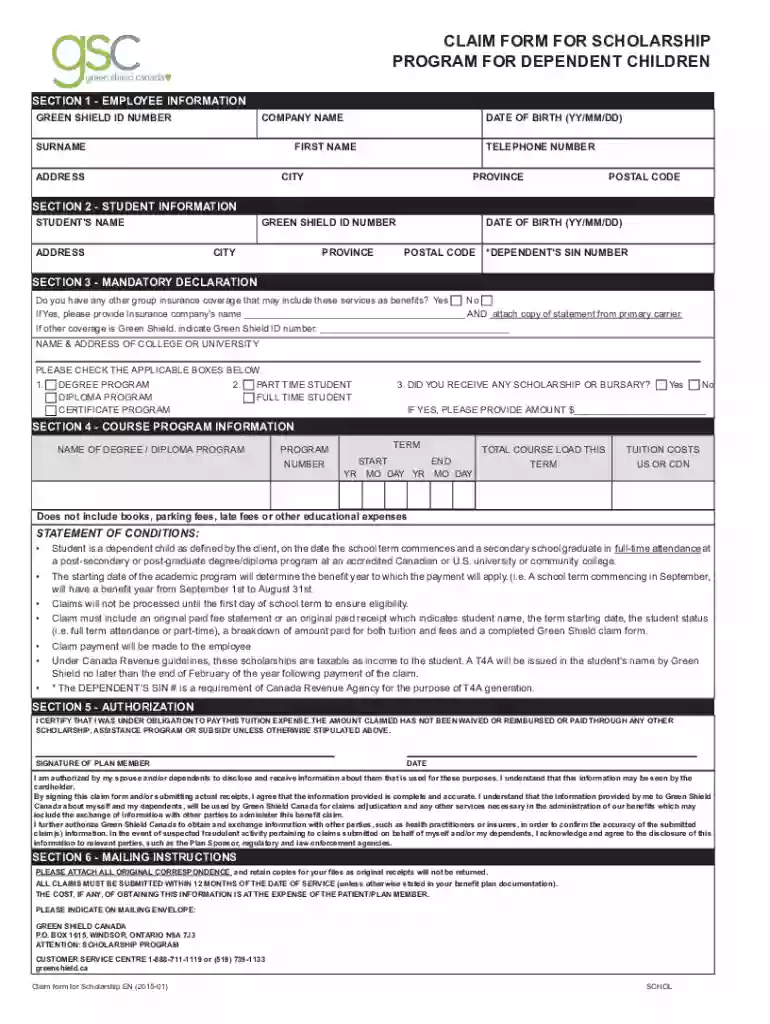greenshield scholarship form Preview on Page 1