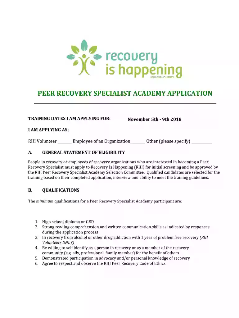 PEER RECOVERYSPECIALISTACADEMYAPPLICATION Preview on Page 1
