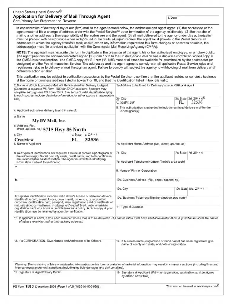 usps form 1583 pdf download Preview on Page 1