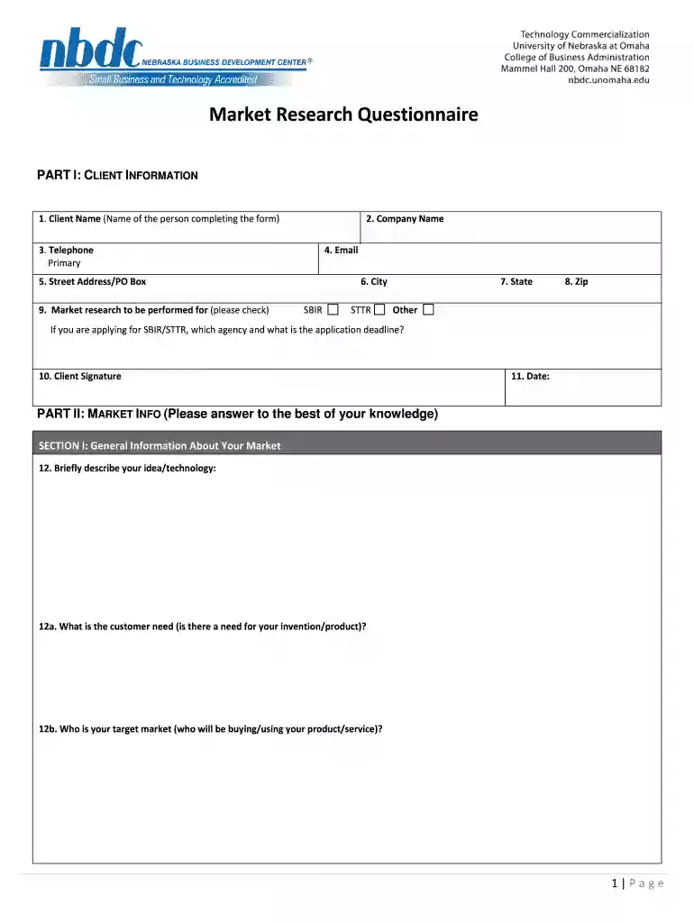 market research questionnaire Preview on Page 1