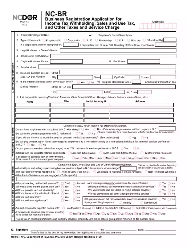 North Carolina Business Registration Application Preview on Page 1