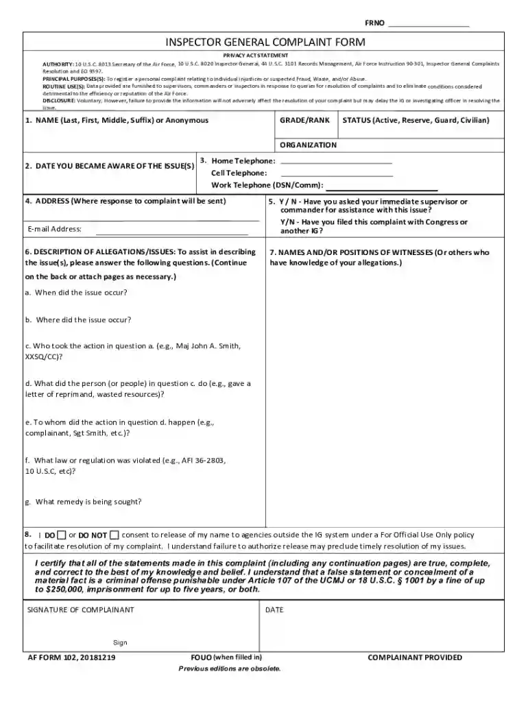 afjrotc form 102 Preview on Page 1