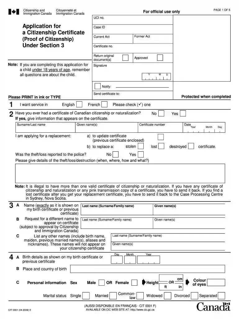 application for a citizenship certificate for adults and minors proof of citizenship under section 3 pdf 3 07 mb Preview on Page 1