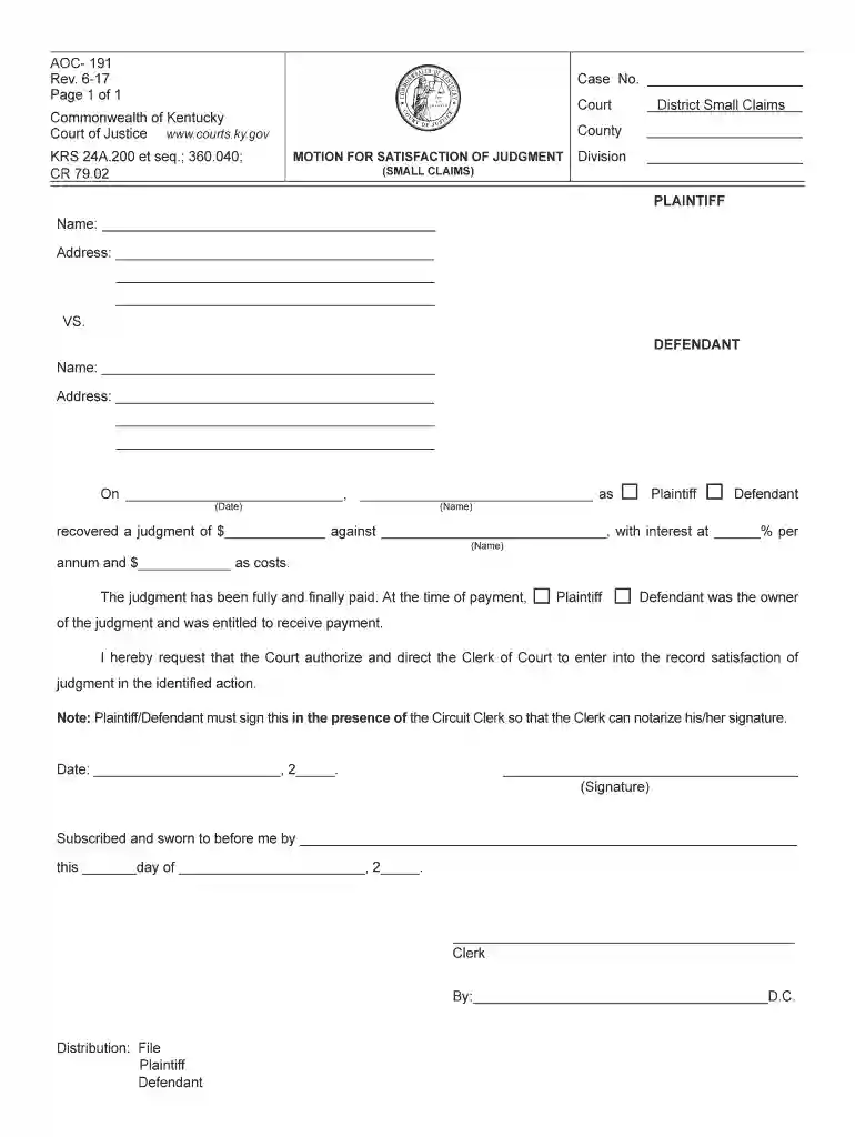 ky judgment form Preview on Page 1