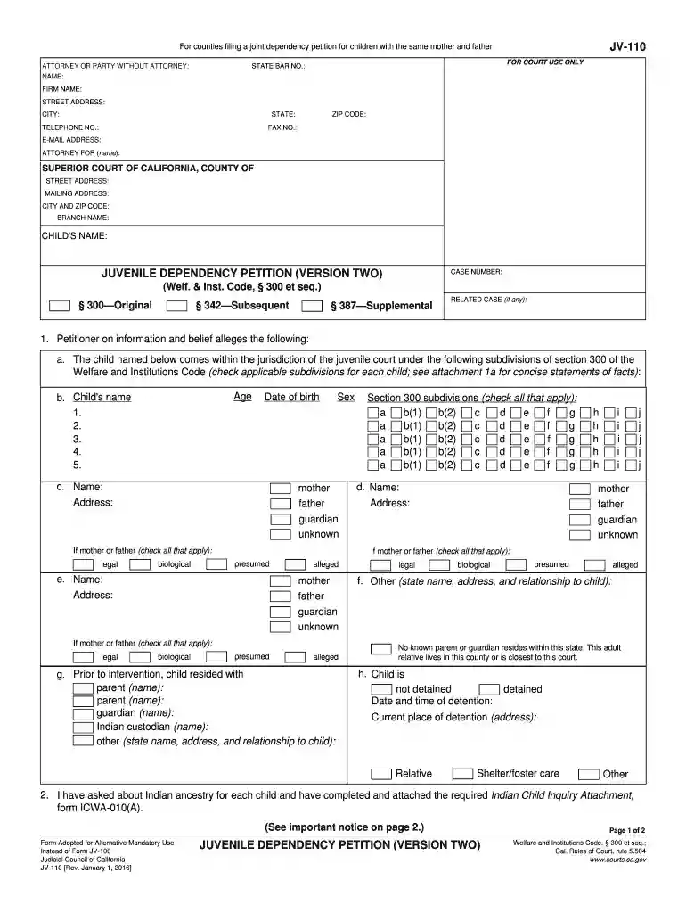 ca form juvenile Preview on Page 1
