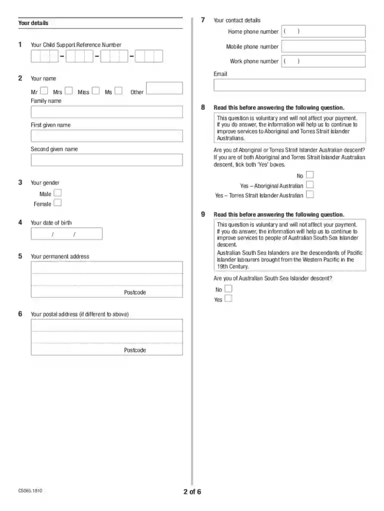 Application to add a child to an existing child support assessment (CS065) Preview on Page 1
