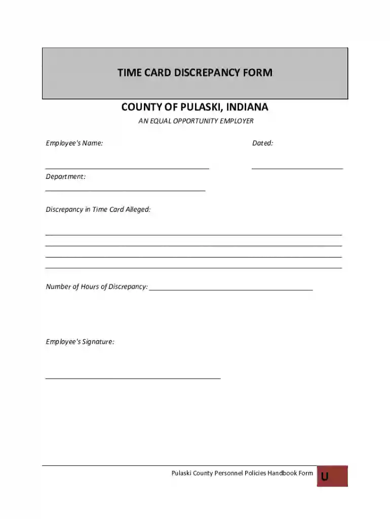 TIME CARD DISCREPANCY FORM COUNTY OF PULASKI, Preview on Page 1