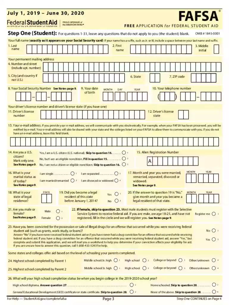 what does the fafsa form look like Preview on Page 1