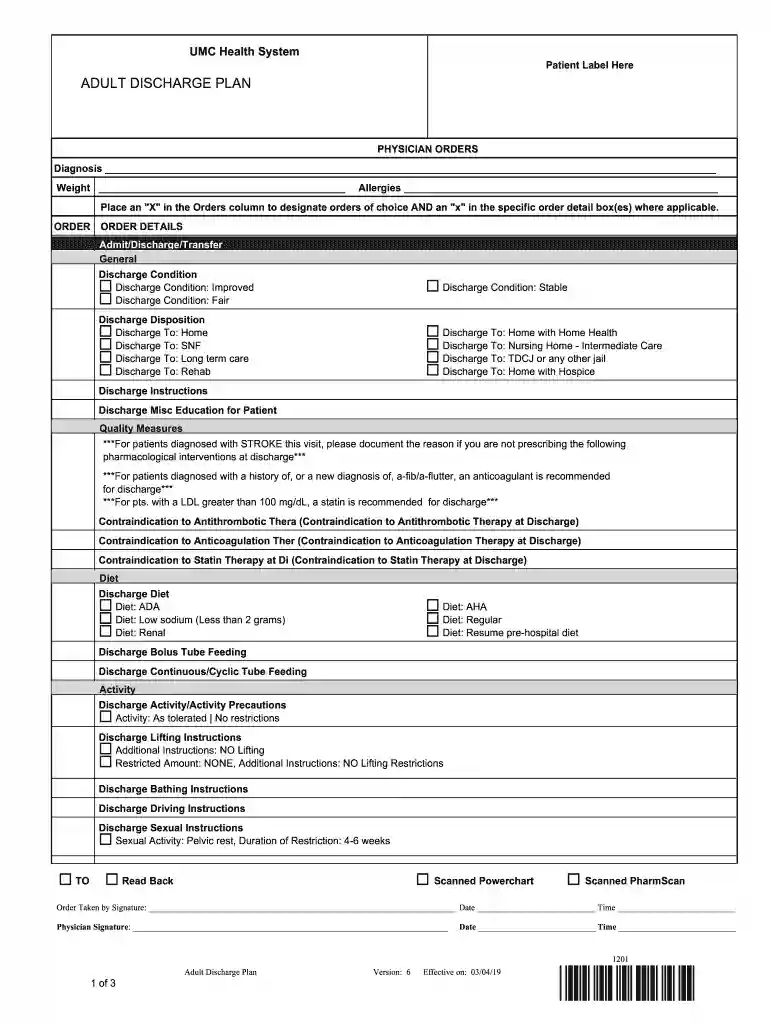 umc discharge papers Preview on Page 1