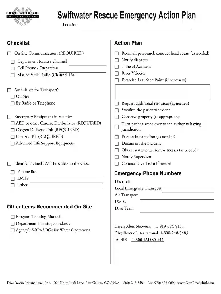diving emergency action plan template Preview on Page 1