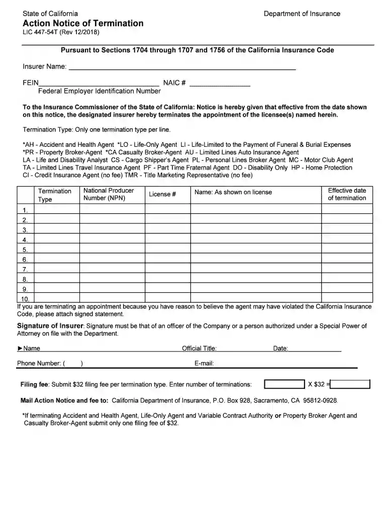 LIC 447-54T - California Department of Insurance - State of ... Preview on Page 1