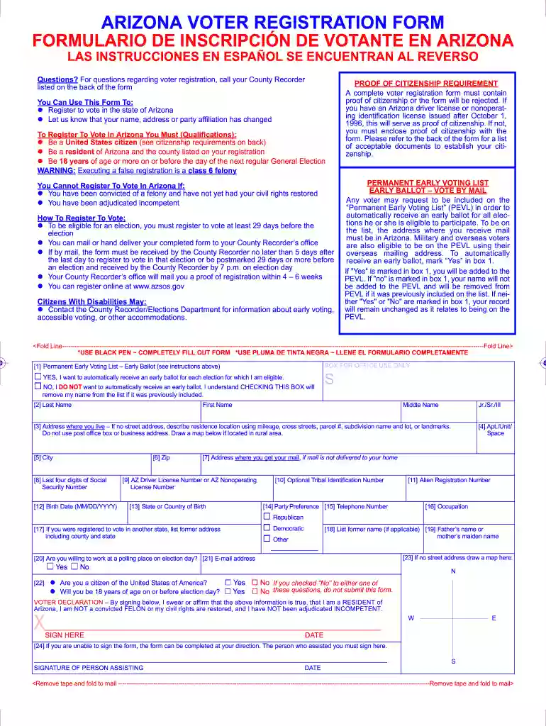 az voter registration form Preview on Page 1