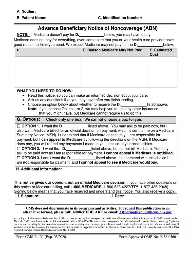 medicare abn form download Preview on Page 1