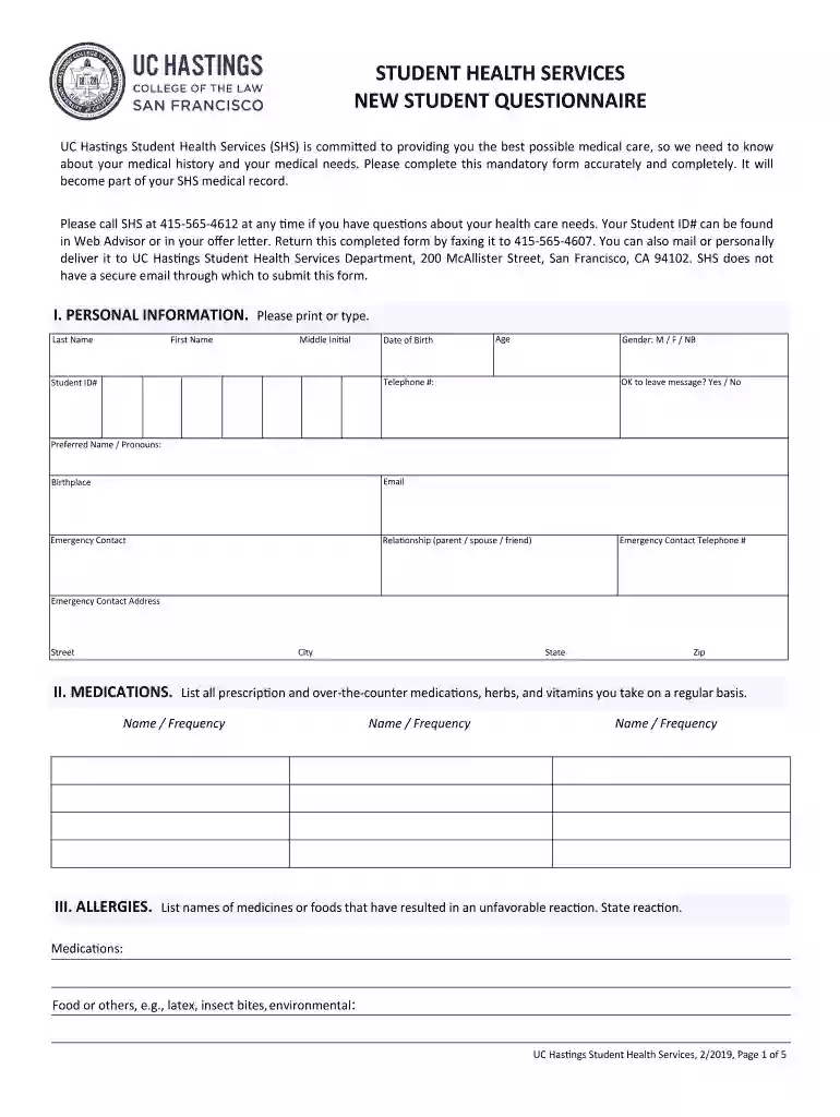 UC Hastings Student Health Services (SHS) is committed to providing you the best possible medical ca Preview on Page 1