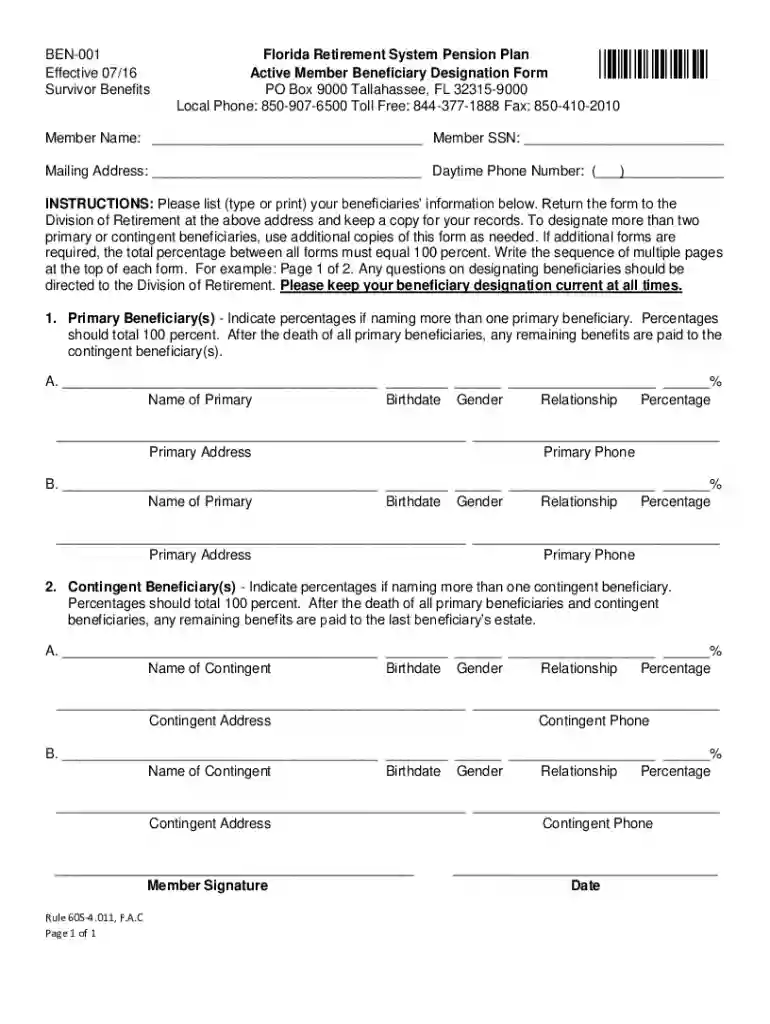 florida beneficiary designation form Preview on Page 1