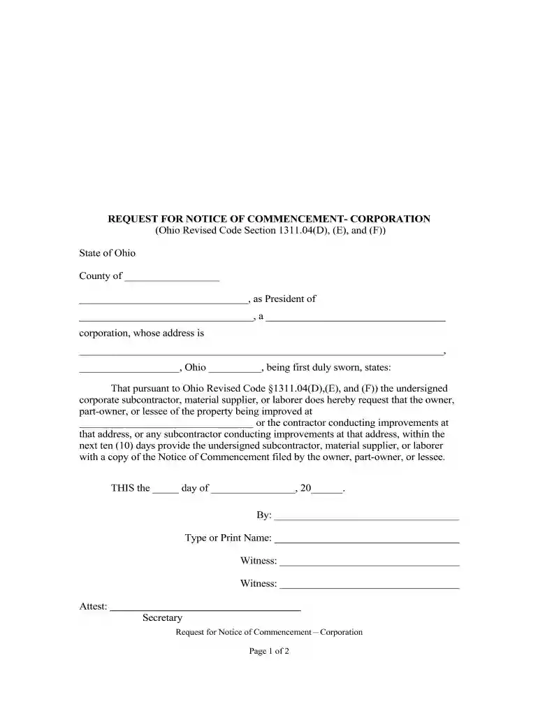 notice of commencement ohio Preview on Page 1