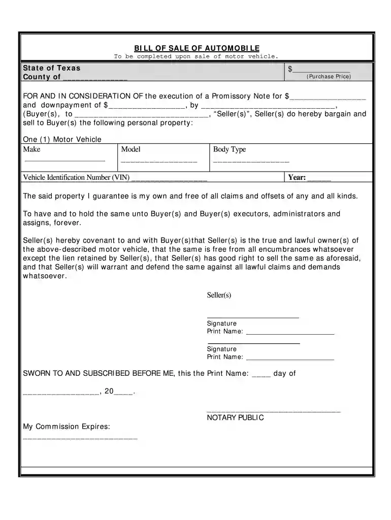 rv bill of sale texas Preview on Page 1