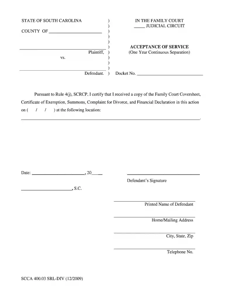 acceptance of service form sc Preview on Page 1