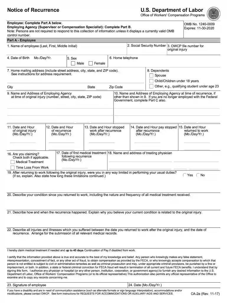 owcp ca 2a form Preview on Page 1