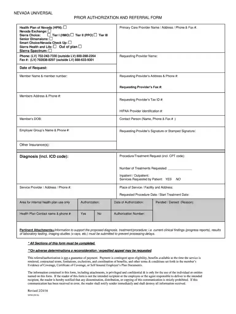 nevada prior authorization form Preview on Page 1