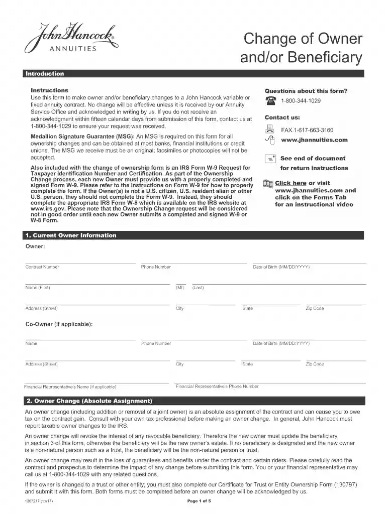 john hancock life insurance change of beneficiary form Preview on Page 1
