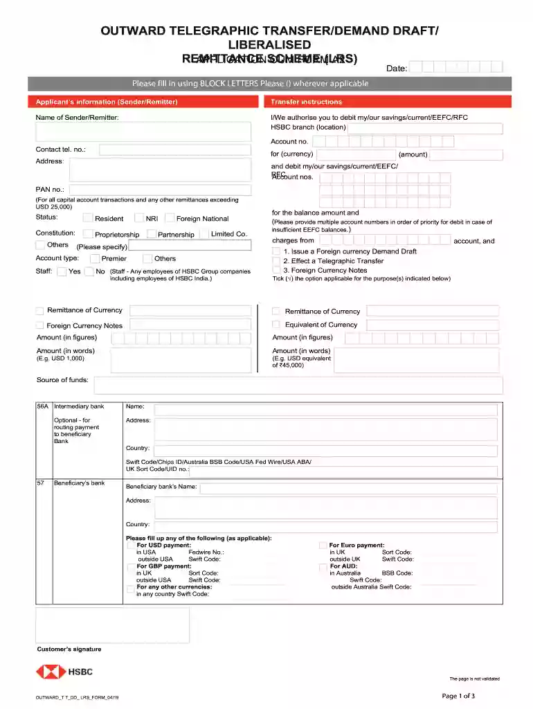 hsbc telegraphic transfer form Preview on Page 1