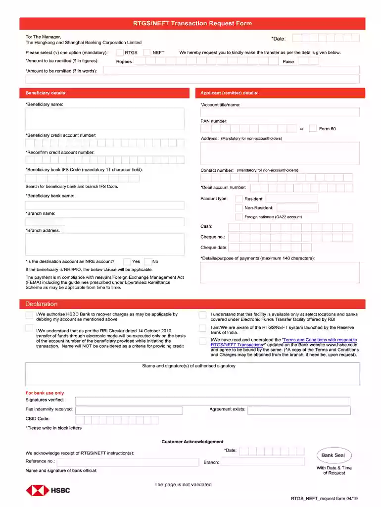 hsbc rtgs form Preview on Page 1