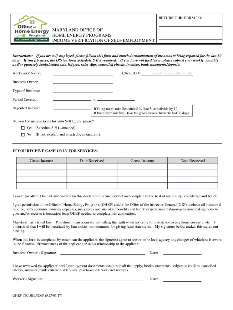 Income Verification of Self-Employment Preview on Page 1