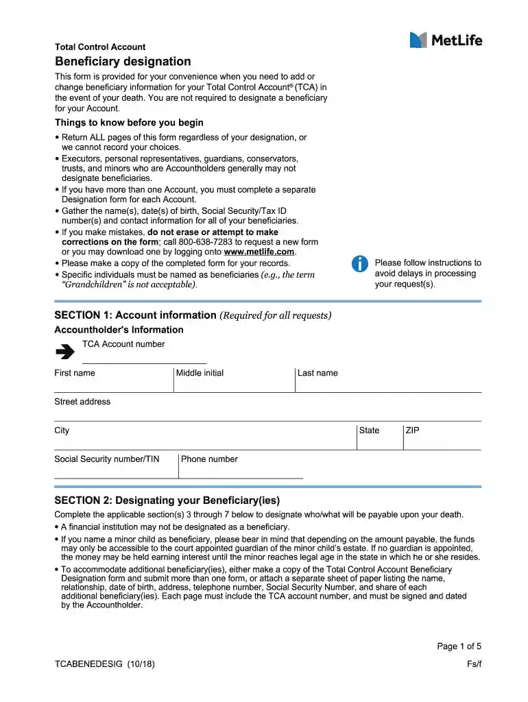 metlife beneficiary letter Preview on Page 1