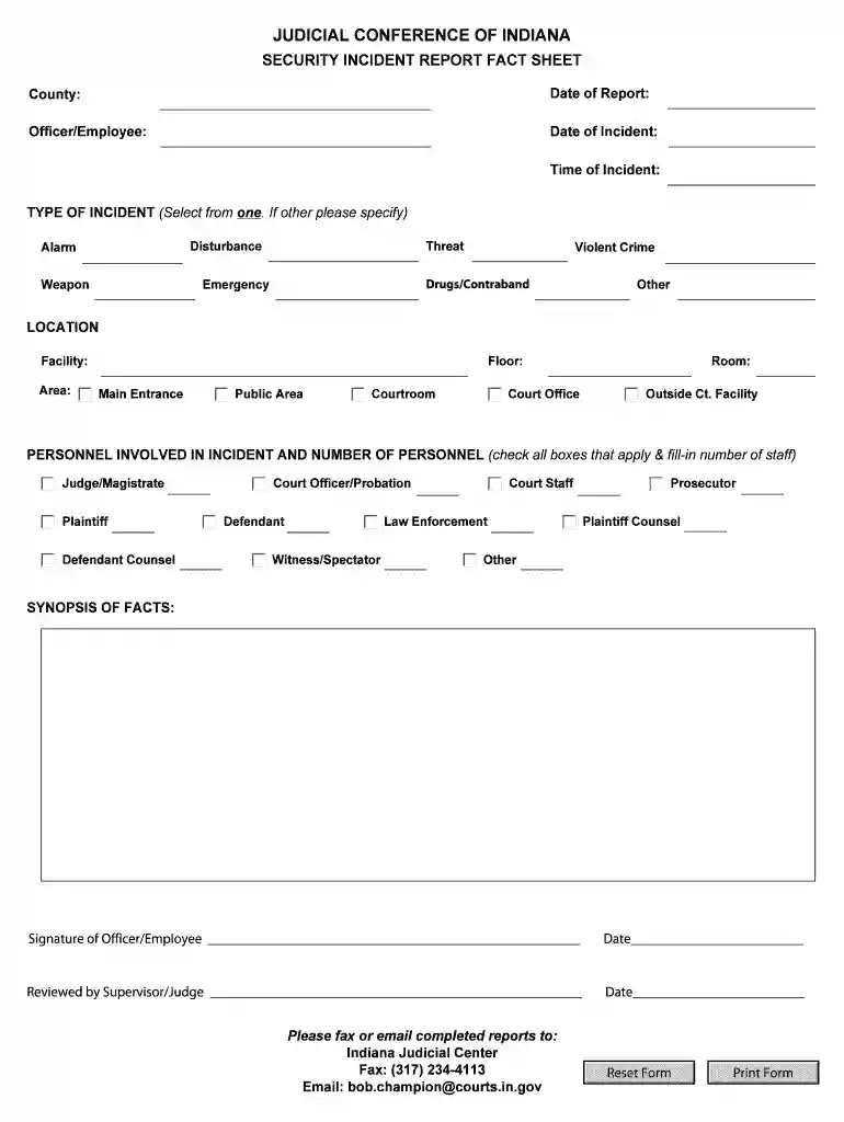 indiana security incident form Preview on Page 1