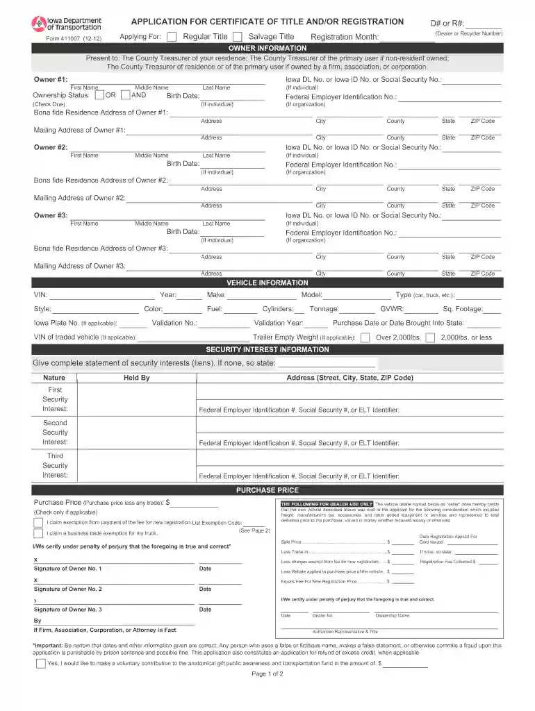 iowa title application Preview on Page 1