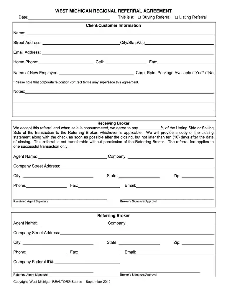 WEST MICHIGAN REGIONAL REFERRAL AGREEMENT.doc. forms Preview on Page 1