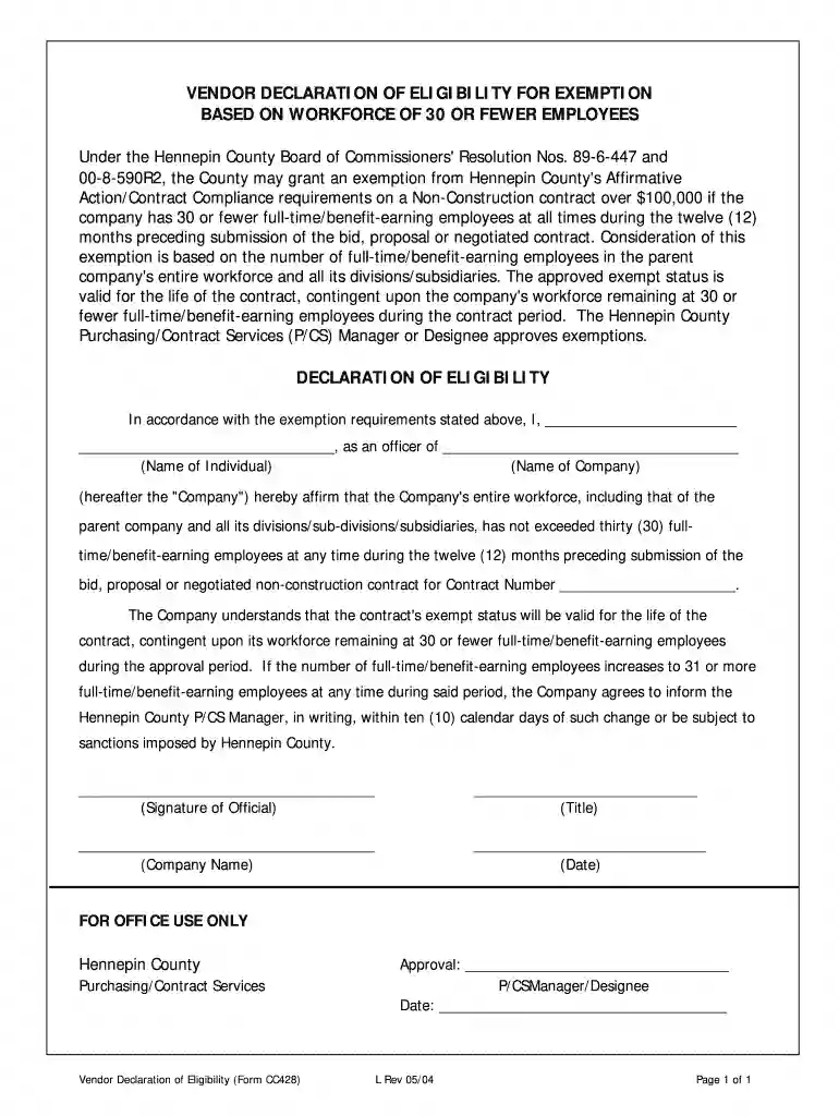 vendor declaration form Preview on Page 1