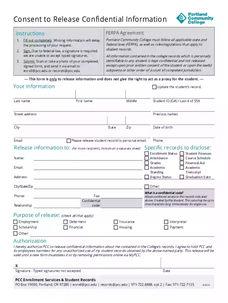 Consent to Release Confidential Information PCC Preview on Page 1