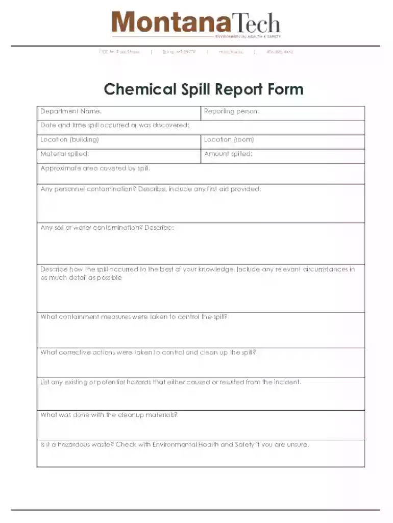 chemical spill incident report template Preview on Page 1