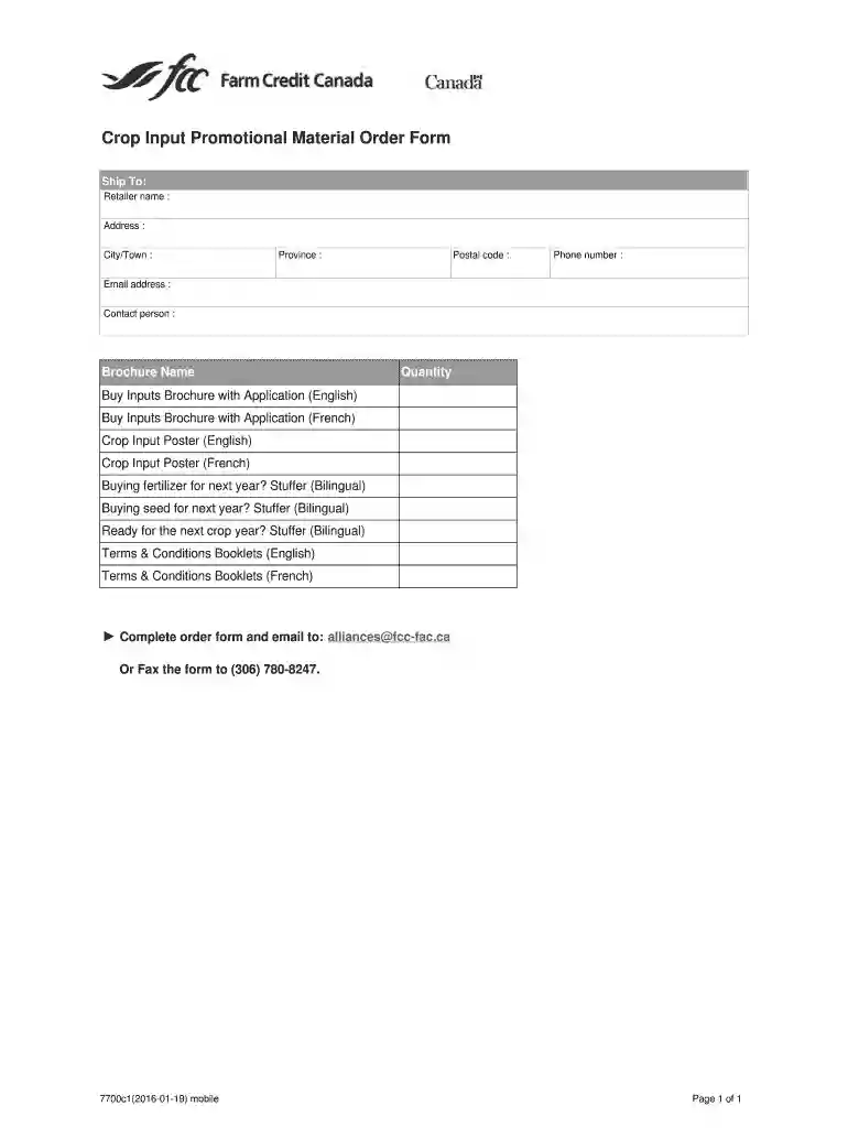 Crop Input Promotional Material Order Form - FCC-FAC Preview on Page 1