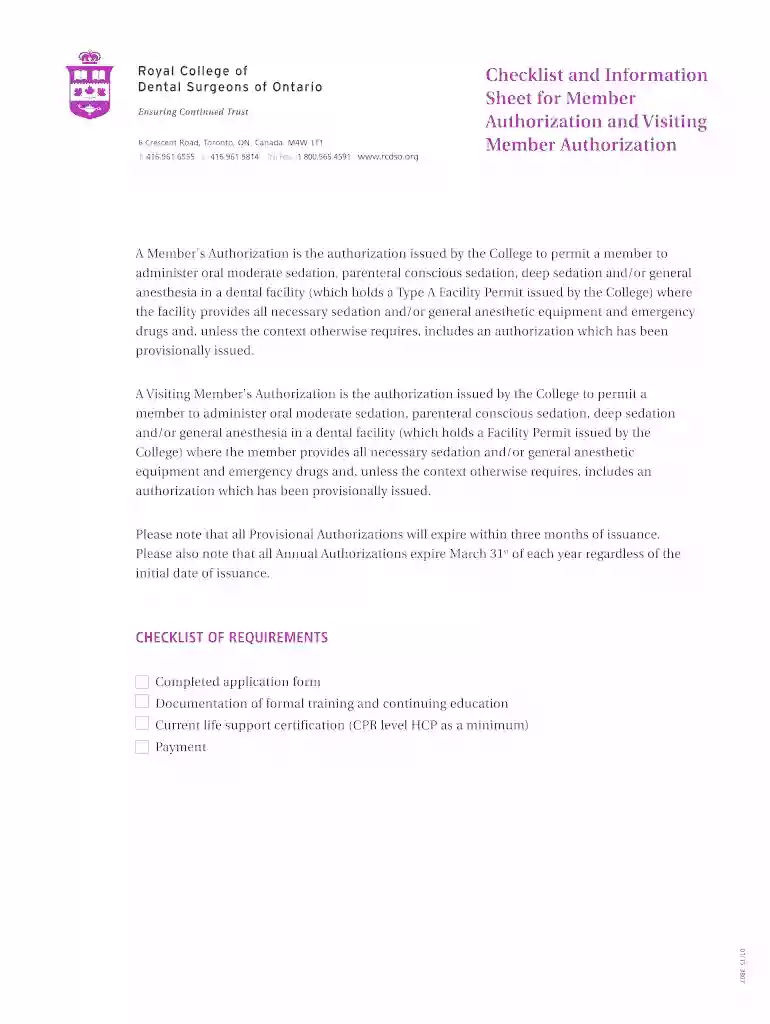 Member and Visiting Member Authorization Checklist and Preview on Page 1