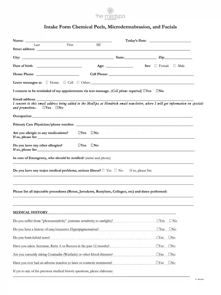 facial intake form Preview on Page 1