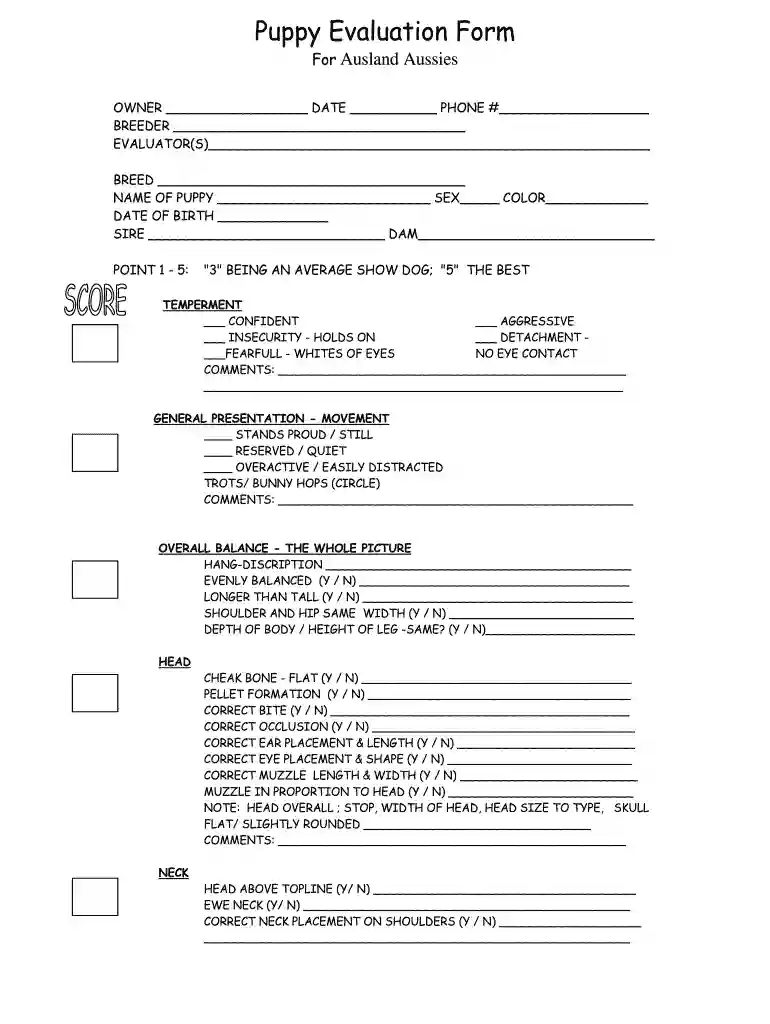 dog evaluation form Preview on Page 1