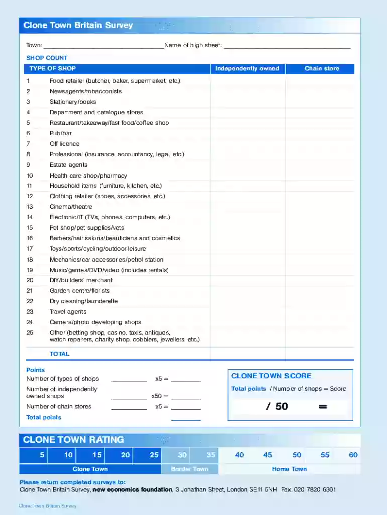 clone town survey template Preview on Page 1