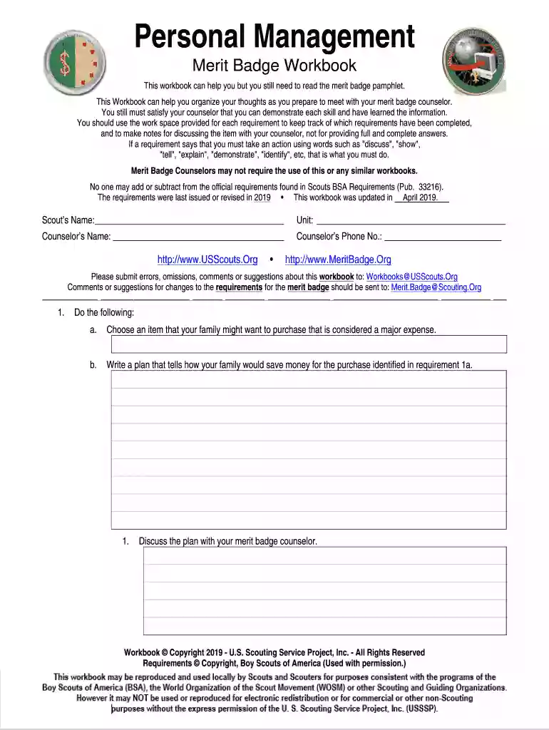 personal management merit badge workbook Preview on Page 1