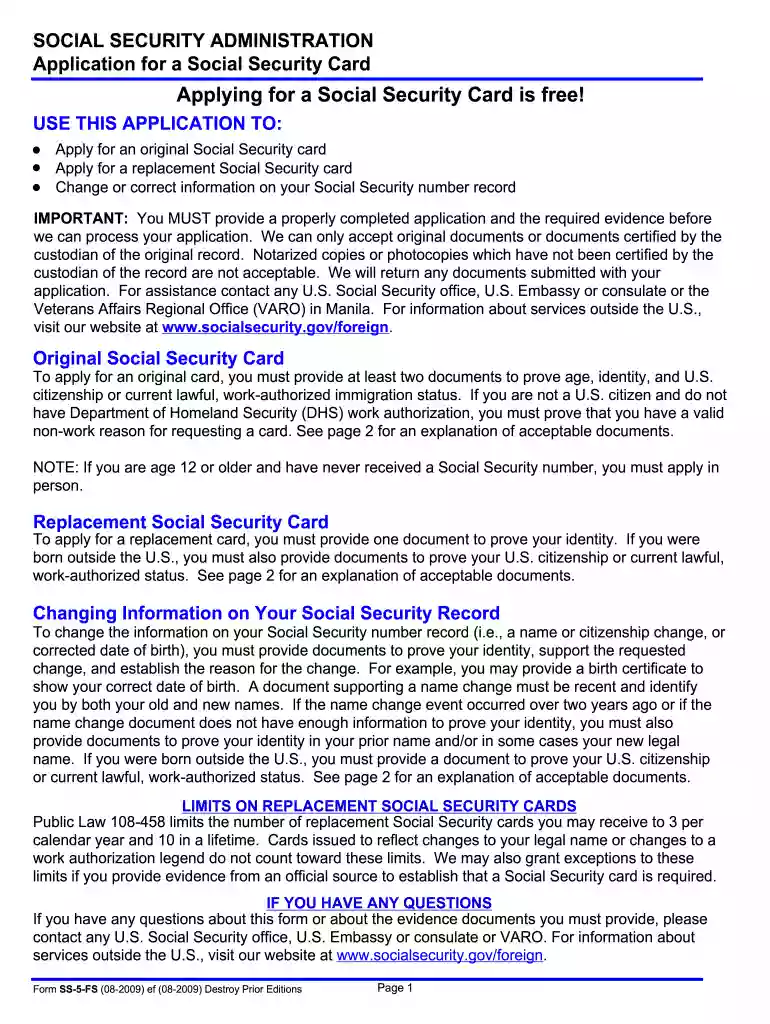 Application for the Social Security Card - US Department of State Preview on Page 1