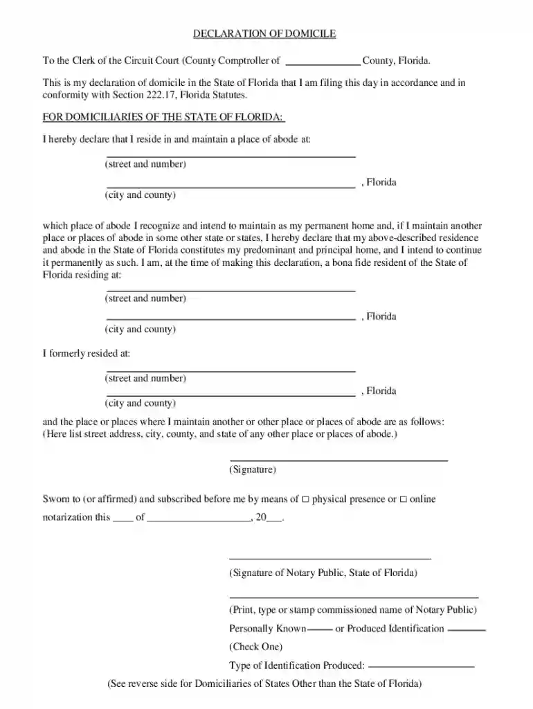 declaration of domicile broward county Preview on Page 1