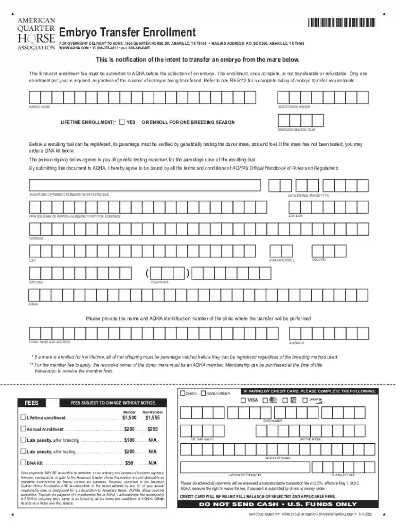 aqha embryo enrollment Preview on Page 1